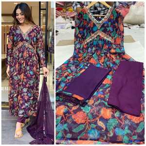 Georgette-Top estampado puro con bordado y espejo para mujer, ropa informal con bonito corte con interior en Choli Readymade - Product Image 3