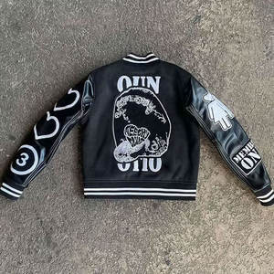 2024 Vintage University Lettermen Chaquetas con elegante Stand Collar Street Wear Patrón Tela de lona Mejor precio - Product Image 2