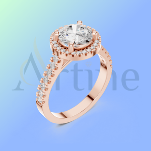 Bague ethnique pour femme en or 18 carats avec diamants de laboratoire et pierres latérales - Product Image 1