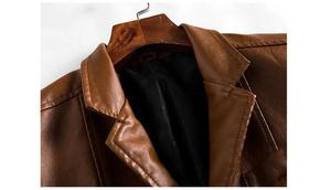 Manteau en cuir de couleur unie pour hommes manteaux décontractés manteau de motard vestes en cuir - Product Image 5