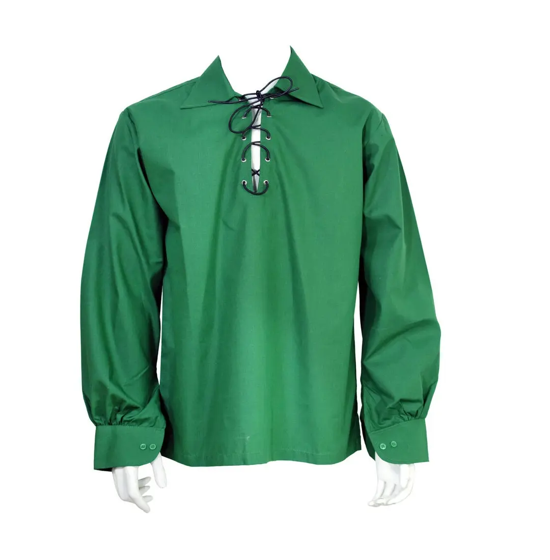 Schotse Groene Jacobite Ghillie Kilt Shirt-Nieuw Katoen Jacobiet Shirt