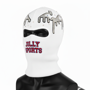 Pasamontañas de Punto Acanalado de Alta Calidad de 320 g/m², Color Blanco con Parche de Bordado de Diamantes de Imitación Brillantes, Logotipo Personalizado, para Hombre - Product Image 5