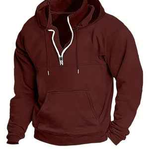 Sudadera con capucha de manga larga con cremallera de cuarto para hombre de último estilo, la mejor ropa de calle, sudaderas con capucha de algodón polar para hombre - Product Image 2