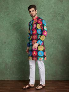 <b>Men's</b> Handcrafted Cotton <b>Kurta</b> Multicolor Printed Long Ethnic Shirt for Festive Winter/Summer Wear-for Diwali Wedding Parties - Product Image 3