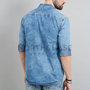 Chemise décontractée à boutons, manches longues, col classique, poches pratiques, polyvalente, pour homme, en jean, 100% coton - Product Image 4