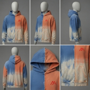 MATTIERA Sweat à capuche délavé bicolore bleu pêche pour homme, en molleton avec logo, style streetwear décontracté, personnalisable, vente en gros OE - Product Image 5