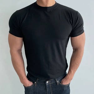 T-shirt col rond manches courtes en coton mélangé respirant et anti-rides pour hommes d'âge moyen avec logo personnalisé sur le devant - Product Image 2