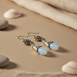 Boucles d'oreilles pendantes vintage en argent 925 avec opale bleue en forme de goutte d'eau, serties clos, pour femme, bijoux à porter au quotidien - Product Image 1