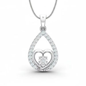 Pendentif en forme de cœur en diamant de qualité supérieure dans un cadre en forme de larme, 0,50 ct de diamants véritables en or blanc 18 carats, bijoux fins élégants et romantiques, cadeau pour femme - Product Image 1