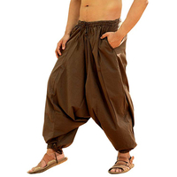 Pantalon Harem Noir pour Homme Coupe Ample Taille à Cordon en Coton Décontracté d'Été avec Poches