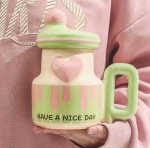 Taza de <span class=keywords><strong>café</strong></span> de cerámica con diseño de dibujos animados bonitos de gran capacidad con tapa atractiva Oficina caliente Regalo de Cumpleaños térmico para niños y niñas - Product Image 5