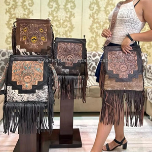 Hot Sale 2024 Hand Tooled Hair on Leather Large Fringe <b>Handbag</b> Stylish Women Genuine Leather Shoulder Bag Big Size Crossbody Bag - Product Image 4