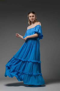 Personalizado al por mayor Maxi largo hombro plisado ecológico vestido de cintura Natural para mujeres Sexy hombro suelto elegante vestidos de fiesta - Product Image 2