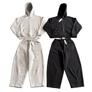 Ensemble sweat-shirt et pantalon de survêtement 100% coton sweat à capuche en éponge française sweats à capuche pour hommes surdimensionnés Boxy Fit - Product Image 1