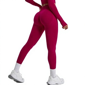 High Waist Full Length Yoga Leggings Solid Color Ruched Butt Design Seamless Four-Way Stretch Spandex Nylon <b>Pants</b> - Product Image 1