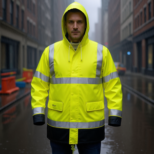 Manfred High-Visibility Yellow/<b>Black</b> PU <b>Rain</b> <b>Jacket</b> for Men - Product Image 3