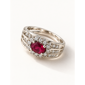 Bague Halo en CZ rose, style vintage, plaquée rhodium, bijoux de mode - Product Image 1