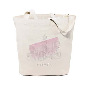 Sac fourre-tout en toile de coton Boston Cityscape, motif léopard, impression par transfert thermique, taille moyenne, en tissu PP pour usage quotidien et publicité - Product Image 1