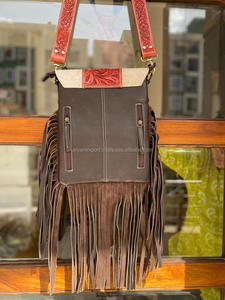 Hand Tooled Leather Handbag Real Cowhide Fur Leather Fringe Bag Carving Bohemian Bags Hot Selling Bags <b>for</b> Women - Product Image 3