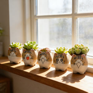 Pot Tanaman Mini Keramik Hewan Lucu Bergaya Rustic Ramah Lingkungan Tahan Lama, Pot Sukulen Kucing Imut, Pot Bunga Mini Kreatif - Product Image 5