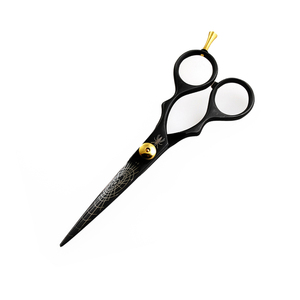 กรรไกรตัดผมเหล็กเคลือบสีดำสำหรับช่างตัดผมกรรไกรตัดผมด้วยสกรูสีทองและที่วางนิ้ว - Product Image 6
