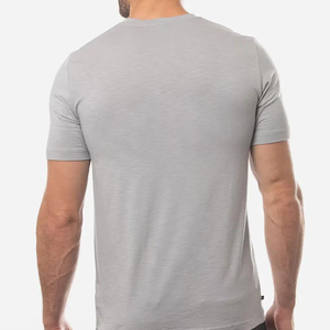 Venta al por mayor de camisetas de algodón elástico para hombre cuello en V y cuello redondo liso en blanco camiseta de impresión de logotipo personalizado suave y cómodo - Product Image 4