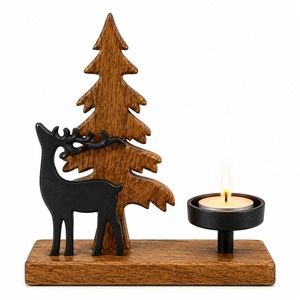 Wooden <b>Christmas</b> Deer <b>Tree</b> <b>Candle</b> Holder Rustic Tabletop Decor Winter Holiday Decoration Single-Piece Package - Product Image 1