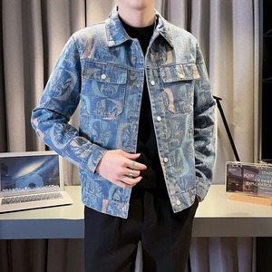 Nouveaux hommes automne rétro décontracté Floral Jacquard Denim veste ethnique haute rue lâche vêtements de travail manteau quotidien en plein air - Product Image 6