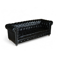 Luxuriöses Amerikanisches Chesterfield-Sofa-Set Wohnzimmer Schwarzes Echtleder 3-Sitzer Industriedesign Pflegeleicht Hotelnutzung Marwar