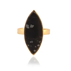 Mode baru terlihat marquise bentuk kepingan salju obsidian cincin terbuka disesuaikan berlapis emas cincin pertunangan desainer buatan tangan perhiasan