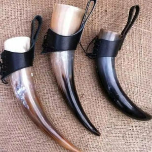 Luxury Handmade Eco-Friendly Viking Drinking Horn with Leather <b>Holder</b> Buffalo Horn <b>Mug</b> for Religious Home Decoration and Gifts - Product Image 1