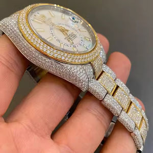 Men's Stylish Stainless Steel Dual Tone Iced Watch Date-<b>Just</b> Roman Dial Lab Grown Diamond 20mm Band Width Quartz for Business - Product Image 3