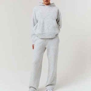 <b>Women's</b> Custom Eco-Friendly Plain Two-Piece Set Regular Fit Casual Long Sleeve Hooded Sweatpants Tracksuit Autumn 100% Cotton - Product Image 1