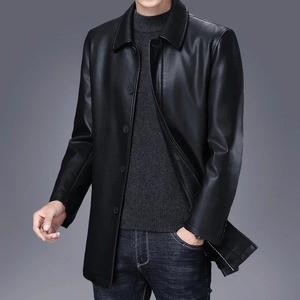 เสื้อแจ็คเก็ตผ้าใบหนังแท้ยาวปานกลางสำหรับผู้ชาย, เสื้อโค้ทแฟชั่นลำลองใหม่ - Product Image 2