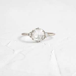 Bague de fiançailles en moissanite taille rose certifiée GRA, 0,50 CT, bijoux de fiançailles vintage pour femmes, or blanc, bague faite à la main - Product Image 1