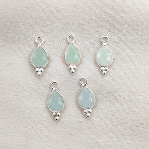 Charmes en chalcédoine aqua en forme de poire, sertis à la main, coupe briolette, argent sterling 925, ensemble de sertis pour pendentif, fabrication de bijoux, charmes en vrac - Product Image 2