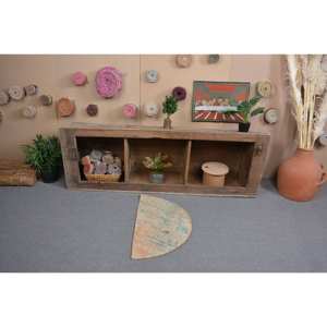 พรมตุรกีโบราณแบบทันสมัยขนาด2.5x1.5ฟุตสีเบจสีน้ำเงินการออกแบบการเย็บปะติดปะต่อกันคลาสสิกสานแบนเรียบลาเท็กซ์ขนสัตว์ตกแต่งห้องนั่งเล่น - Product Image 3