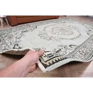 พรมตุรกีขนาด 6.1x10.2 ฟุต พรมวินเทจขนาดใหญ่ พรมขนสัตว์ลายทางสีขาว - Product Image 4