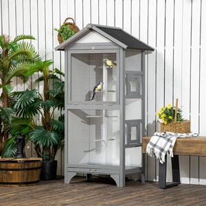 PawHut-Aviario para exteriores en madera de abeto, 80,5x57x158,5 cm, gris claro - Product Image 2