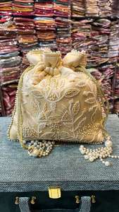 Indian Handmade Zordosi Pearl Drawstring Handmade Potli for Gift Return Gift <b>Bags</b> Wedding <b>Favour</b> for Evening <b>Party</b> - Product Image 3