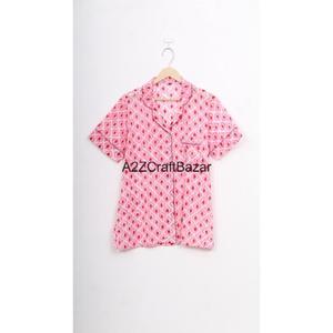Ensemble de pyjama pour femmes en coton à manches courtes avec cordon de serrage et imprimé floral, doux, respirant, séchage rapide, pour tous les jours - Product Image 1