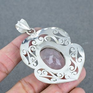 Collier plaqué argent 925 dernier cri Quartz rose naturel pendentif en laiton plaqué main bijoux en argent cadeau pour femmes - Product Image 3