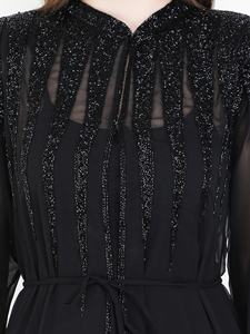 Fancy Dubai ropa islámica señora mujer Kimono vestido manga larga brillante Georgette A-Line frente abierto Abaya cintura caída - Product Image 4