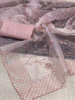 Gaun Lehenga Sutra Organza Lembut Ringan dengan Potongan Pinggir yang Elegan, Blus Kontras Panjang Crop untuk Wanita, Cocok untuk Pesta Pernikahan