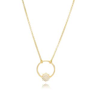 Soleil et forme ronde Zircon pierre charme collier turc fait à la main en gros 925 bijoux en argent Sterling - Product Image 1