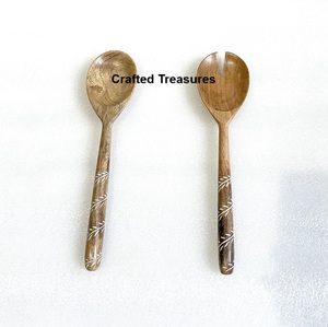 Trending Products 2025 New Arrivals Wood Resin Spoon Fork Salad <b>Servers</b> 2 Pieces Set Food Grade Eco Friendly Wood Salad <b>Server</b> - Product Image 5