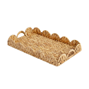 Farmhouse Style Water Hyacinth Scalloped <b>Kitchen</b> Storage Tray <b>Decorative</b> Serving Tray <b>for</b> Vanity, Bedroom, Living Room - Product Image 4