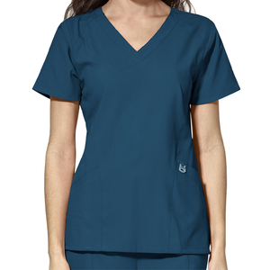 Wholesale Women Unisex V-Neck Nursing <b>Scrub</b> <b>Tops</b> with Needle Detection & Seamless Fusing Customized Colors & Sizes - Product Image 1
