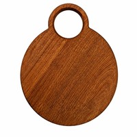 Papan Sajian Bulat Kayu Ebony dengan Pegangan Lubang Bundar Terintegrasi untuk Dapur, Sarapan, Roti, Steak, Keju