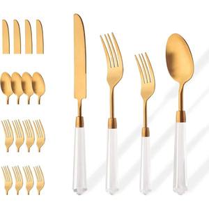 Ensemble de couverts élégant en acier inoxydable fini or avec poignée en acrylique Couverts élégants pour dîner Présentoir de buffet pour brunch - Product Image 4